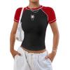 imageAvanova Women Raglan Colorblock Baby Tee Shirt Short Sleeve Summer Casual TopsRed Black Spider