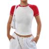 imageAvanova Women Raglan Colorblock Baby Tee Shirt Short Sleeve Summer Casual TopsRed White
