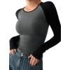 imageAvanova Women Raglan Colorblock Long Sleeve Crewneck Tee Shirts Slim Casual TopsBlack Grey