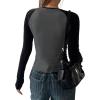 imageAvanova Women Raglan Colorblock Long Sleeve Crewneck Tee Shirts Slim Casual TopsBlack Grey
