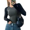 imageAvanova Women Raglan Colorblock Long Sleeve Crewneck Tee Shirts Slim Casual TopsBlack Grey