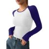 imageAvanova Women Raglan Colorblock Long Sleeve Crewneck Tee Shirts Slim Casual TopsBlue White