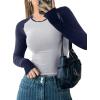 imageAvanova Women Raglan Colorblock Long Sleeve Crewneck Tee Shirts Slim Casual TopsGrey Black Blue