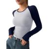 imageAvanova Women Raglan Colorblock Long Sleeve Crewneck Tee Shirts Slim Casual TopsGrey Black Blue