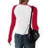 imageAvanova Women Raglan Colorblock Long Sleeve Crewneck Tee Shirts Slim Casual TopsRed White