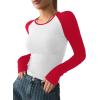 imageAvanova Women Raglan Colorblock Long Sleeve Crewneck Tee Shirts Slim Casual TopsRed White
