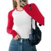 imageAvanova Women Raglan Colorblock Long Sleeve Crewneck Tee Shirts Slim Casual TopsRed White