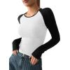 imageAvanova Women Raglan Colorblock Long Sleeve Crewneck Tee Shirts Slim Casual TopsWhite Black