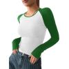 imageAvanova Women Raglan Colorblock Long Sleeve Crewneck Tee Shirts Slim Casual TopsWhite Green