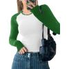 imageAvanova Women Raglan Colorblock Long Sleeve Crewneck Tee Shirts Slim Casual TopsWhite Green