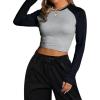 imageAvanova Women Raglan Long Sleeve Crew Neck Crop Top Color Block Casual Tee ShirtsBlack Grey