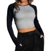 imageAvanova Women Raglan Long Sleeve Crew Neck Crop Top Color Block Casual Tee ShirtsBlack Grey
