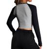 imageAvanova Women Raglan Long Sleeve Crew Neck Crop Top Color Block Casual Tee ShirtsBlack Grey