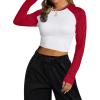 imageAvanova Women Raglan Long Sleeve Crew Neck Crop Top Color Block Casual Tee ShirtsRed White