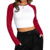 imageAvanova Women Raglan Long Sleeve Crew Neck Crop Top Color Block Casual Tee ShirtsRed White