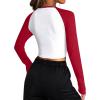 imageAvanova Women Raglan Long Sleeve Crew Neck Crop Top Color Block Casual Tee ShirtsRed White