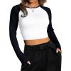 imageAvanova Women Raglan Long Sleeve Crew Neck Crop Top Color Block Casual Tee ShirtsWhite Black