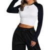 imageAvanova Women Raglan Long Sleeve Crew Neck Crop Top Color Block Casual Tee ShirtsWhite Black