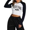 imageAvanova Women Raglan Long Sleeve Crew Neck Crop Top Color Block Casual Tee ShirtsWhite Black E