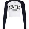 imageAvanova Women Raglan Long Sleeve Crew Neck Crop Top Color Block Casual Tee ShirtsWhite Black E