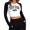 imageAvanova Women Raglan Long Sleeve Crew Neck Crop Top Color Block Casual Tee ShirtsWhite Black E