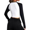 imageAvanova Women Raglan Long Sleeve Crew Neck Crop Top Color Block Casual Tee ShirtsWhite Black E