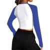 imageAvanova Women Raglan Long Sleeve Crew Neck Crop Top Color Block Casual Tee ShirtsWhite Blue