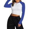 imageAvanova Women Raglan Long Sleeve Crew Neck Crop Top Color Block Casual Tee ShirtsWhite Blue