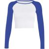 imageAvanova Women Raglan Long Sleeve Crew Neck Crop Top Color Block Casual Tee ShirtsWhite Blue