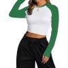 imageAvanova Women Raglan Long Sleeve Crew Neck Crop Top Color Block Casual Tee ShirtsWhite Green a