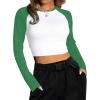 imageAvanova Women Raglan Long Sleeve Crew Neck Crop Top Color Block Casual Tee ShirtsWhite Green a
