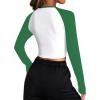imageAvanova Women Raglan Long Sleeve Crew Neck Crop Top Color Block Casual Tee ShirtsWhite Green a