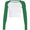 imageAvanova Women Raglan Long Sleeve Crew Neck Crop Top Color Block Casual Tee ShirtsWhite Green a