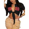 imageAvanova Women Sexy Tie Front Crop Tops Short Sleeve Summer Casual Club Tee Shirt1990 Black