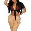 imageAvanova Women Sexy Tie Front Crop Tops Short Sleeve Summer Casual Club Tee ShirtBlack Dragon