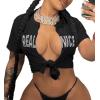 imageAvanova Women Sexy Tie Front Crop Tops Short Sleeve Summer Casual Club Tee ShirtBlack Letter