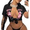 imageAvanova Women Sexy Tie Front Crop Tops Short Sleeve Summer Casual Club Tee ShirtBlack Moto