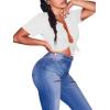 imageAvanova Women Sexy Tie Front Crop Tops Short Sleeve Summer Casual Club Tee ShirtD White