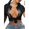 imageAvanova Women Sexy Tie Front Crop Tops Short Sleeve Summer Casual Club Tee ShirtSpider Blackk