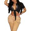 imageAvanova Women Sexy Tie Front Crop Tops Short Sleeve Summer Casual Club Tee ShirtSpider Blackk