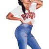 imageAvanova Women Sexy Tie Front Crop Tops Short Sleeve Summer Casual Club Tee ShirtWhite Boston