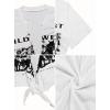 imageAvanova Women Sexy Tie Front Crop Tops Short Sleeve Summer Casual Club Tee ShirtWhite Grapgic D X