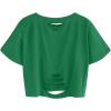 imageAvanova Women Skull Finger Graphic Distressed Tee Shirt Ripped Short Sleeve Crop TopsGreen