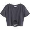 imageAvanova Women Skull Finger Graphic Distressed Tee Shirt Ripped Short Sleeve Crop TopsGrey Mushroom