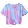 imageAvanova Women Skull Finger Graphic Distressed Tee Shirt Ripped Short Sleeve Crop TopsPurple Blue