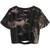 imageAvanova Women Skull Finger Graphic Distressed Tee Shirt Ripped Short Sleeve Crop TopsTie Dye Brown