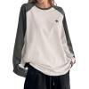 imageAvanova Women Star Graphic Raglan Long Sleeve Tee Shirt Color Block Loose TopBlack Grey