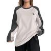 imageAvanova Women Star Graphic Raglan Long Sleeve Tee Shirt Color Block Loose TopBlack Grey