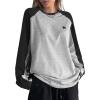 imageAvanova Women Star Graphic Raglan Long Sleeve Tee Shirt Color Block Loose TopBlue Grey Black