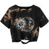 imageAvanova Women Sun Moon Graphic Distressed Crop Top Oversized Short Sleeve Ripped Tee ShirtTie Dye Brown